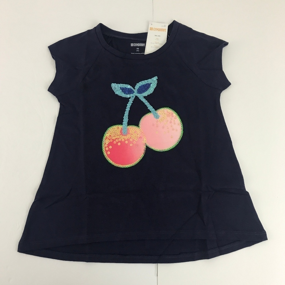 Gymboree Blue Sequined Cherry Shirt Size 4‎ XS